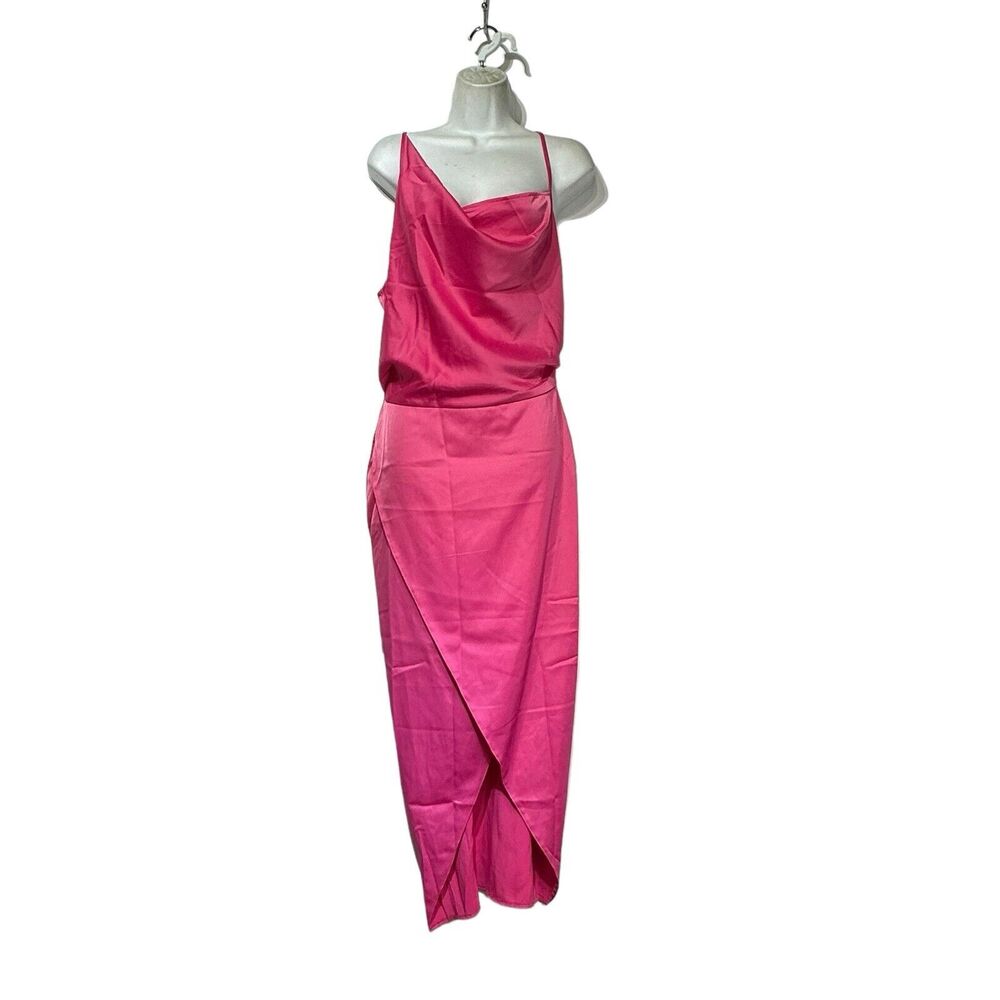 Missguided Tall PINK satin drape asymmetric strap midi dress US size 6